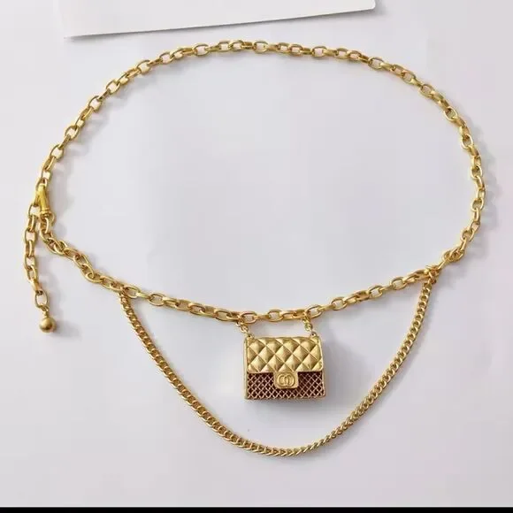 Anthropologie Fashion Tassel Gold Chain Belt with mini Bag. Trendy!high quality - Picture 15 of 17